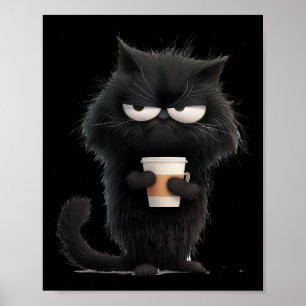 Funny Angry Black Cat T-shirt Schattige Koffielief Poster