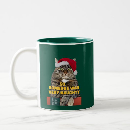 Funny angry cat Christmas Tweekleurige Koffiemok (Links)