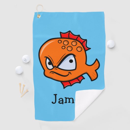 Funny Angry Goldfish Golfhanddoek (Insitu)