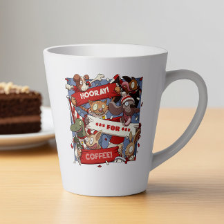 Funny Animal Fans Hooray voor Coffee Crowd Cartoon Latte Mok