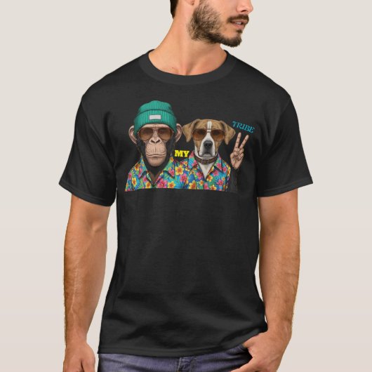 Funny Animal Friends T-Shirt | Cool Monkey Dog   (Devant)
