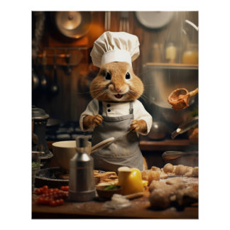 Funny Animal Poster Chef Eekhoorn Koken Poster Perfect Poster