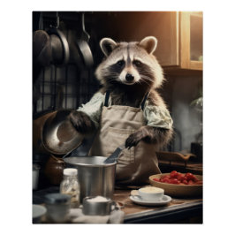 Funny Animal Poster Chef Racoon Koken Wandkunst Perfect Poster