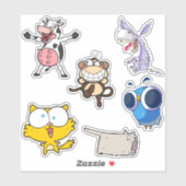 Funny Animal vinyl Sticker Pack Silly Cartoons (Feuille)