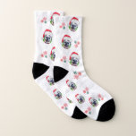 Funny Animal Visage Photo Motif Noël Santa Hat<br><div class="desc">Ces jolies chaussettes amusantes feraient un cadeau merveilleux pour n'importe qui ! Ajoutez facilement la photo de votre animal en cliquant sur l'option "personnaliser".</div>