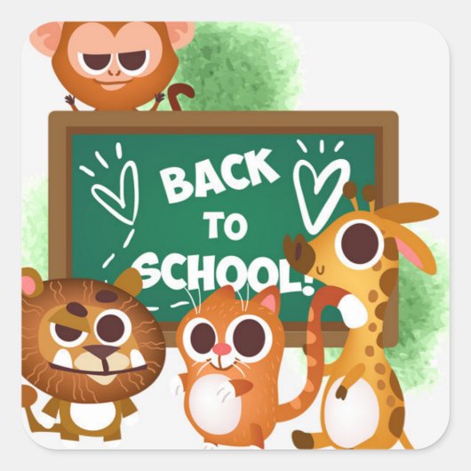 Funny Animals Terug naar schoolplein Vierkante Sticker (Voorkant)