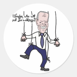 Funny Anti Joe Biden Puppet Politieke Cartoon Ronde Sticker
