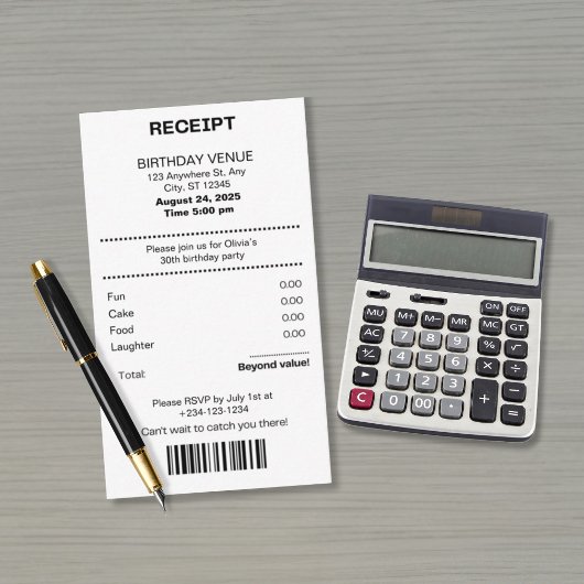 Funny, any age receipt theme Birthday invitation