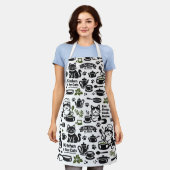 Funny Apron for Cat Lovers Black and White Pattern Schort (Gedragen)