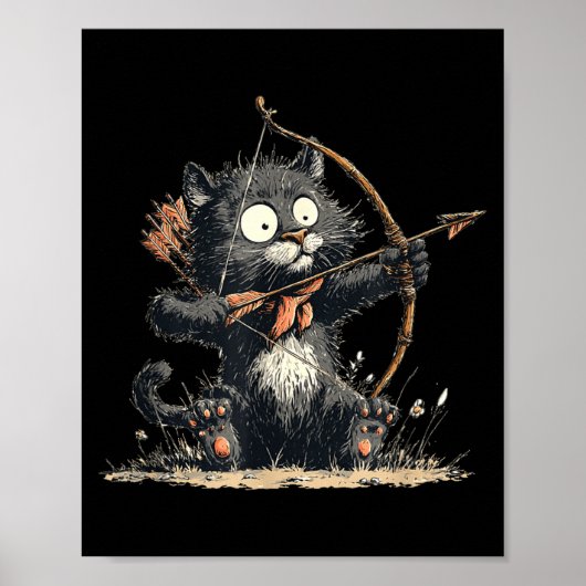 Funny Archer Cat With Bow And Arrow Graphic Costum Poster (Voorkant)