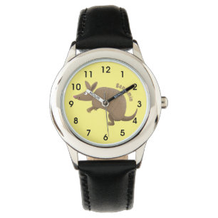 Funny armadillo happy cartoon illustratie horloge
