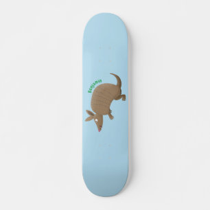 Funny armadillo happy cartoon illustratie skateboard
