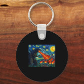 Funny Art Japanese Monster Kaiju In Van Gogh Starr Sleutelhanger (Voorkant)