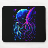 Funny Astronaut And Squid In Underwater Space With Muismat (Voorkant)