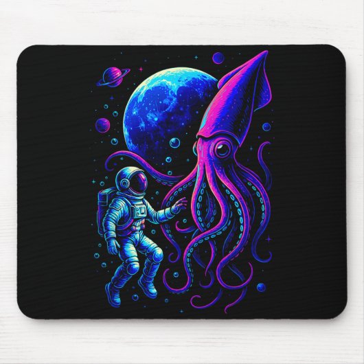Funny Astronaut And Squid In Underwater Space With Muismat (Voorkant)