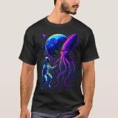 Funny Astronaut And Squid In Underwater Space With T-shirt (Voorkant)