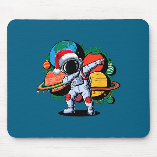 Funny Astronaut Christmas Space Planets Santa Hat  Muismat (Voorkant)