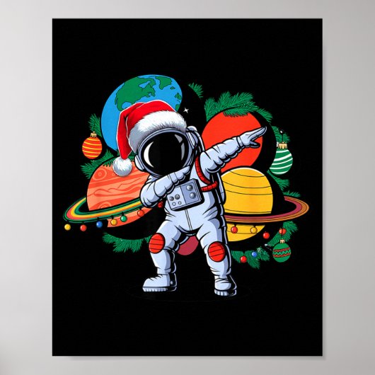Funny Astronaut Christmas Space Planets Santa Hat Poster (Voorkant)