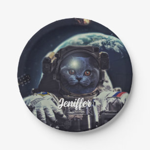 Funny Astronaut Shorthair Cat in Space Papieren Bordje