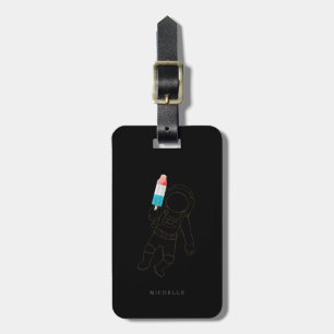 Funny Astronaut Space Rocket Name Black Luggage Bagagelabel