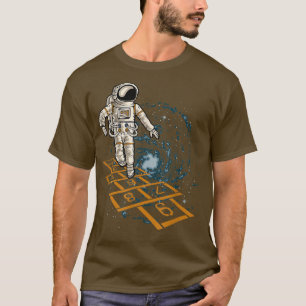Funny Astronaut speelt 1 tot 1 vierkant in spel T-shirt