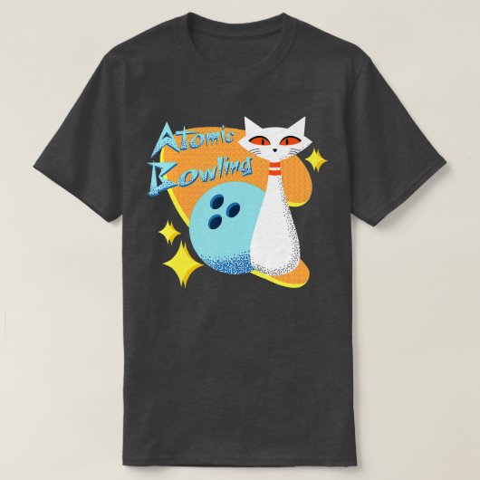 Funny Atomic Cat in Midden-Century Modern Bowling T-shirt (Design voorkant)