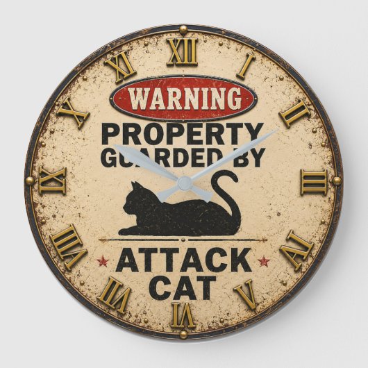 Funny Attack Cat Grote Klok (Voorkant)