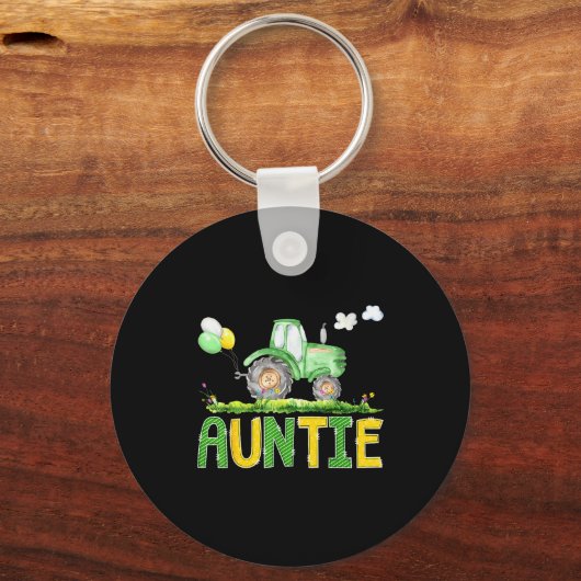 Funny Auntie Birthday Boy Tractor Farm Truck Match Sleutelhanger (Voorkant)