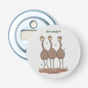 Funny Australian emu trio cartoon illustratie Button Flesopener