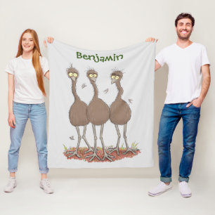 Funny Australian emu trio cartoon illustratie Fleece Deken