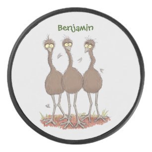 Funny Australian emu trio cartoon illustratie Hockey Puck
