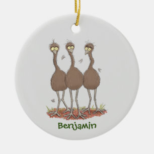 Funny Australian emu trio cartoon illustratie Keramisch Ornament