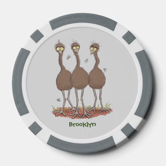 Funny Australian emu trio cartoon illustratie Poker Chips (Achterkant)