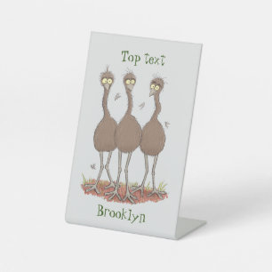 Funny Australian emu trio cartoon illustratie Reclamebord Met Voetstuk