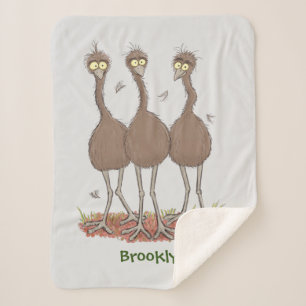 Funny Australian emu trio cartoon illustratie Sherpa Deken
