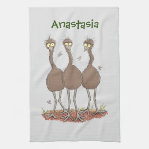 Funny Australian emu trio cartoon illustratie Theedoek
