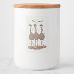 Funny Australian emu trio cartoon illustratie Voedselcontainer Etiket