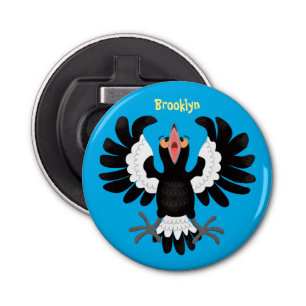 Funny Australian magpie cartoon illustratie Button Flesopener