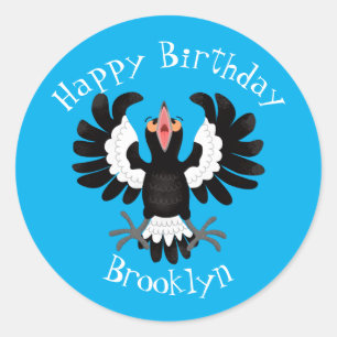 Funny Australian magpie cartoon illustratie Clas Ronde Sticker