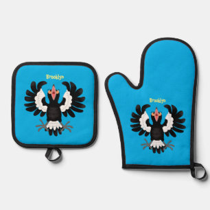 Funny Australian magpie cartoon illustratie Ovenwant & Pannenlap Set