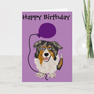 Funny Australian Shepherd Holding Balloon Art Kaart