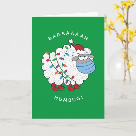 Funny BaahHumbug Sheep met gezichtsmasker en licht Kaart (Gele Bloem)