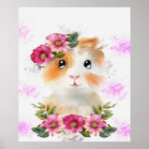 Funny Baby Guinee-varkens met bloemen met bloemen Poster