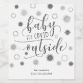 Funny BABY ITS COVID BUITEN Script Silver Glitter Wijn Etiket (Enkel label)