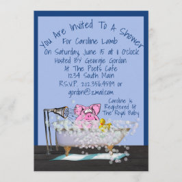 Funny Baby shower Invitation W/Pig Showering Kaart
