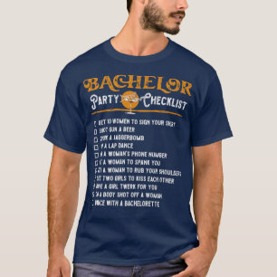 Funny Bachelor Party Checklist for Groom on Bachel T-shirt