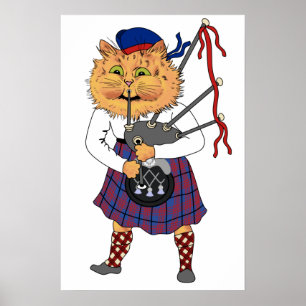 Funny Bagpipe die Schotse kat speelt Poster