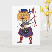 Funny Bagpipe die Scottish Cat Kaart speelt (Gele Bloem)