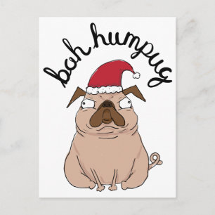 Funny Bah Humpug Santa Pug Christmas Postcard Feestdagenkaart