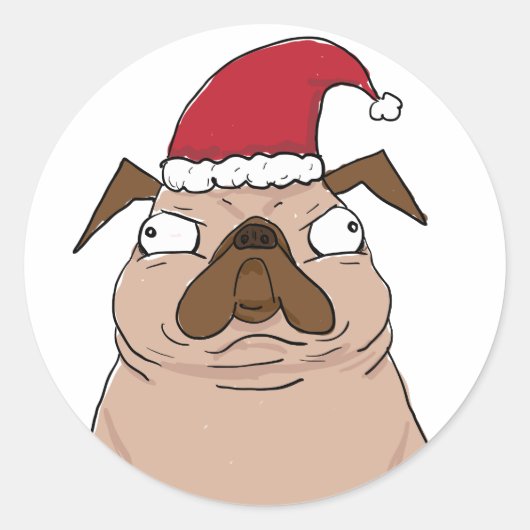 Funny Bah Humpug Santa Pug Kerst stickers (Voorkant)